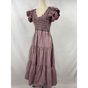 Sea New York Heidi Dress Pink 10 Smocked Nap Dress Maxi Embroidered Hearts